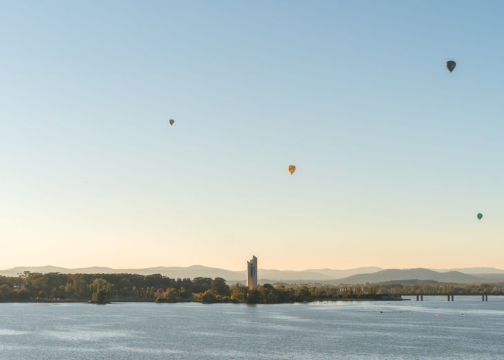 Balloons over Lake Burley Griffin by Harry Burk